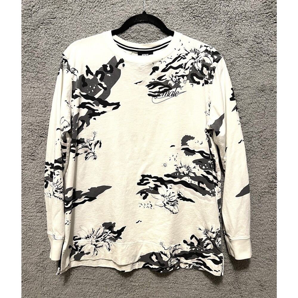 Nike Female Off White Floral Camo Print Long Sleeve T Shirt L